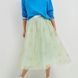 Anthropologie mint green skirt with gold glitter, size small